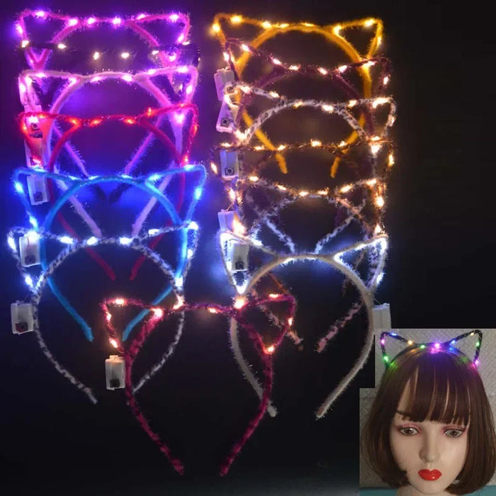 10pcs Adult Kids LED Glow Party Sequin Cat Bunny Crown Flower Headband Halo Light Up Wreath Hairband Birthday Gift Wedding