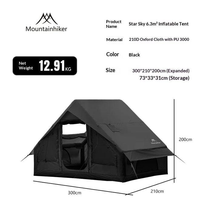 MOUNTAINHIKER 6.3㎡ Large Starry Sky Inflatable Tent Waterproof Observation Skylight Outdoor Camping Quick Setup Tent 3/4 Person