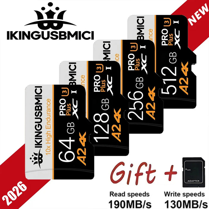 Class 10 U3 V30 Waterproof Memory SD Cards with USB Adapter 128GB 512GB High Speed Micro TF/SD Card for Phone Laptop Camera