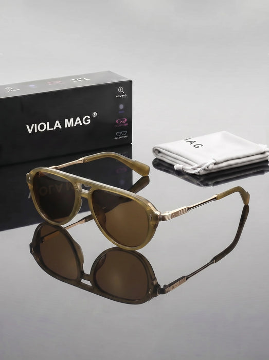 VIOLA MAG Lunettes de soleil rétro à double faisceau, monture en métal, lunettes de décoration quotidiennes pour hommes, avec étui à lunettes