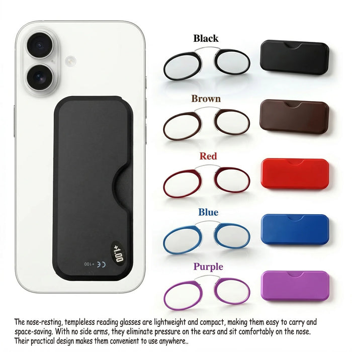 Portable Nose Clip Reading Glasses Men Women Mini Legless Presbyopic Eyeglasses Stick On Phone Case Wallet Pocket Reader Glasses