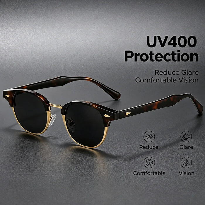HBK Classic Men's Small Round Sunglasses Semi Frameless Metal Frame Design Sun Glasses Women's Business Outdoor Driving Eyewear