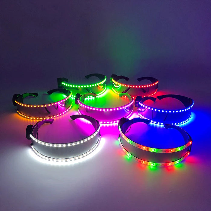 Lunettes lumineuses pour artistes de boîte de nuit Lunettes LED Fête Danse Rave Noël 6V LED Lunettes de soldat futuristes Lumières néon