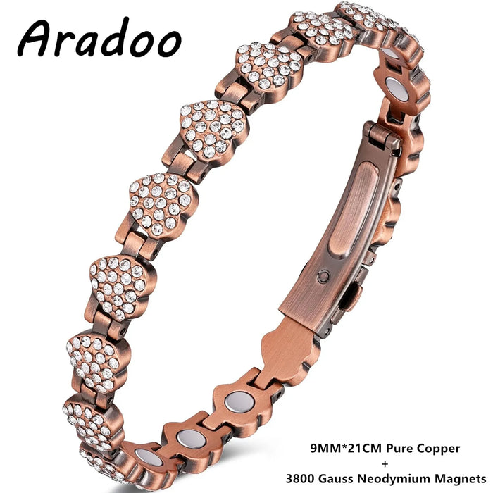 ARADOO Rose Design Pure Copper Bracelets for Women with 3800 Gauss Neodymium Magnetic Bracelet Jewelry Gifts