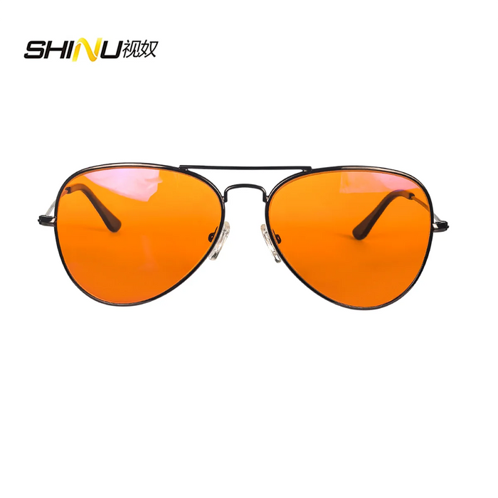 SHINU Gafas con lentes de bloqueo de luz azul para hombre, lentes naranjas, filtro de luz azul, mejor sueño y descanso, montura de metal