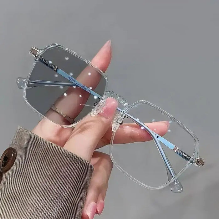 GLAZZY TR Acero Inoxidable Bicolor Cuadrado Fotocromático Anteojos Anti Luz Azul Gafas Ópticas Neutras Gafas Diarias para Computadora