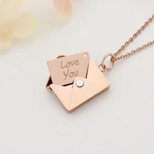 Collar con colgante de sobre relicario portátil, confesión "Te amo", de acero inoxidable, carta de amor, sobre grabado, joyería con colgante