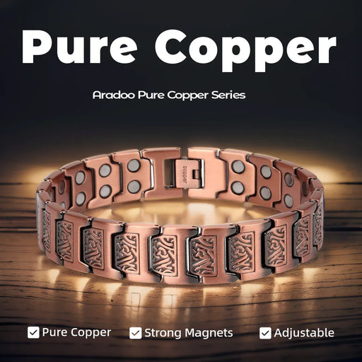 ARADOO Bracelet en cuivre pour homme 100 % pur cuivre magnétique Bracelets bijoux cadeau avec outil de redimensionnement réglable