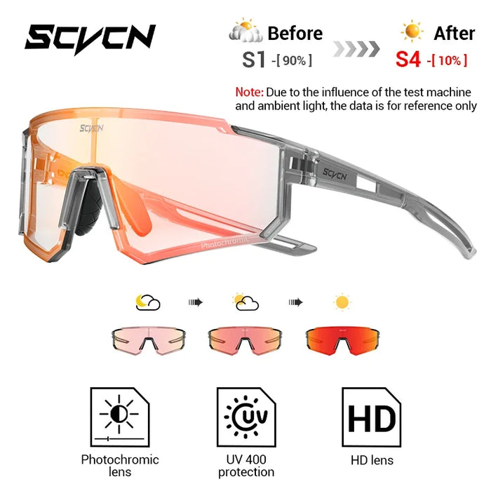 SCVCN Photochromic Cycling Glasses Night Riding Glasses Outdoor Sport Travel Sunglasses Men Women MTB Bike Golf Driving Eyewear