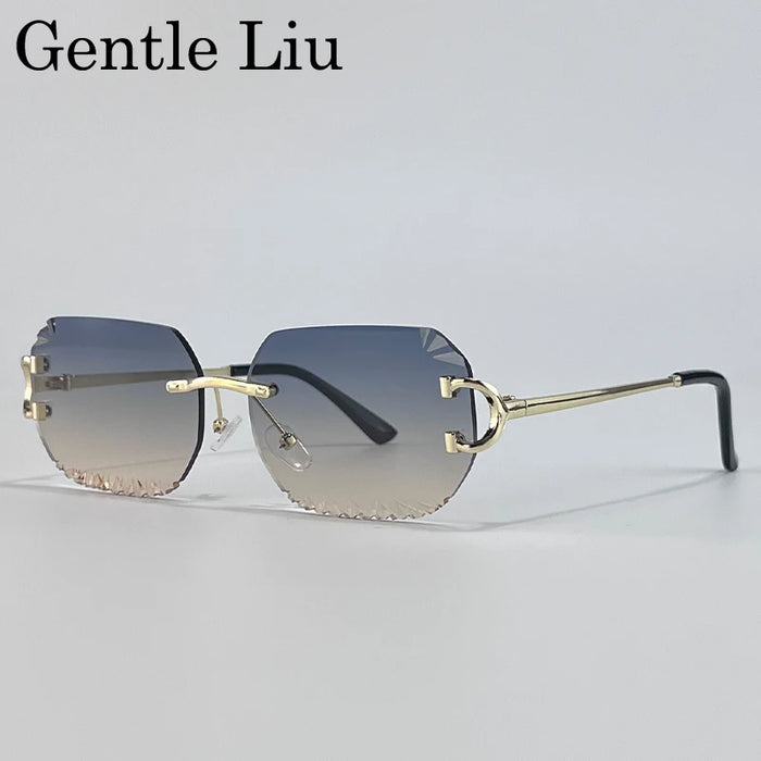 Vintage Square Rimless Sunglasses Men 2026 Luxury Brand Trendy Frameless Punk Sun Glasses Cut Edge Gradient Eyewear UV400 Shades