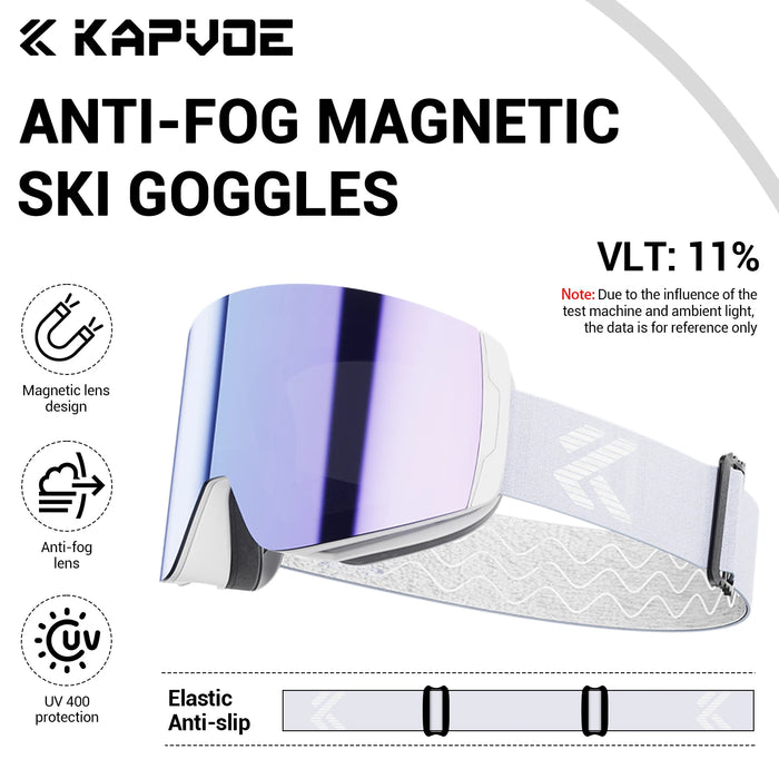 KAPVOE Magnetic Snow Goggles Double Layer Anti-Fog UV Protection for Skiing Snowboarding High-definition Clarity Unisex Skiing