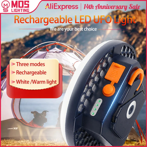 MOSLIGHTING Lámpara de tienda recargable, linterna portátil de emergencia, luz para mercado nocturno, bombilla para camping al aire libre, linterna LED para el hogar