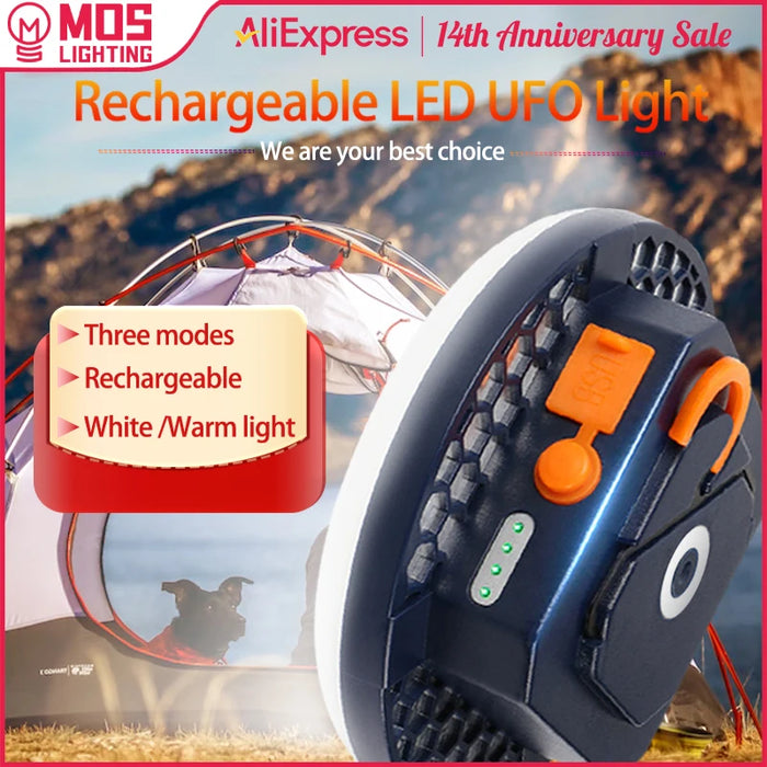MOSLIGHTING Lámpara de tienda recargable, linterna portátil de emergencia, luz para mercado nocturno, bombilla para camping al aire libre, linterna LED para el hogar