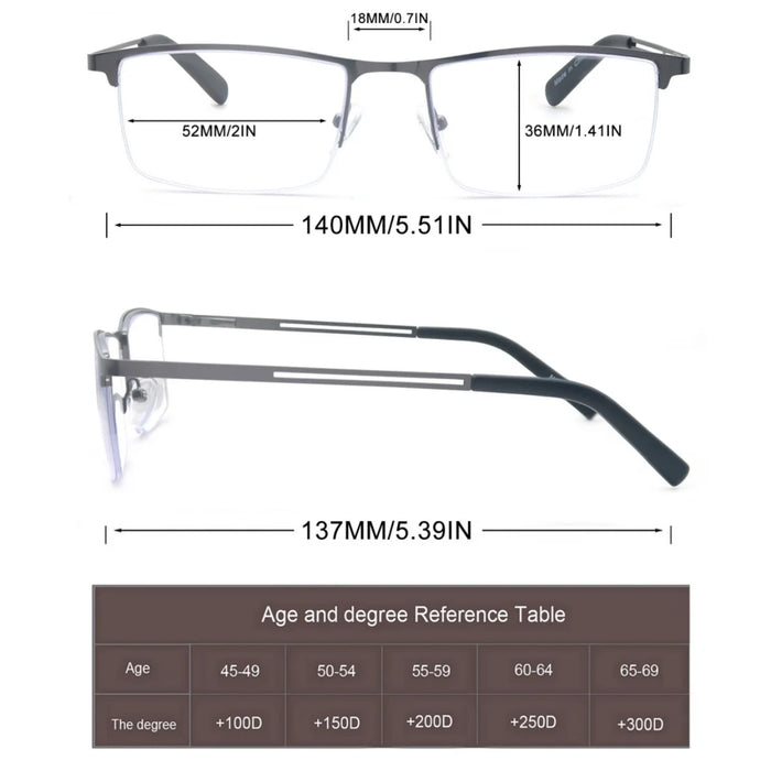 Blue Light Reading Glasses Men Computer Readers Anti Glare Metal Frame with Spring Hinge UV400 Protection Eye Strain Relief