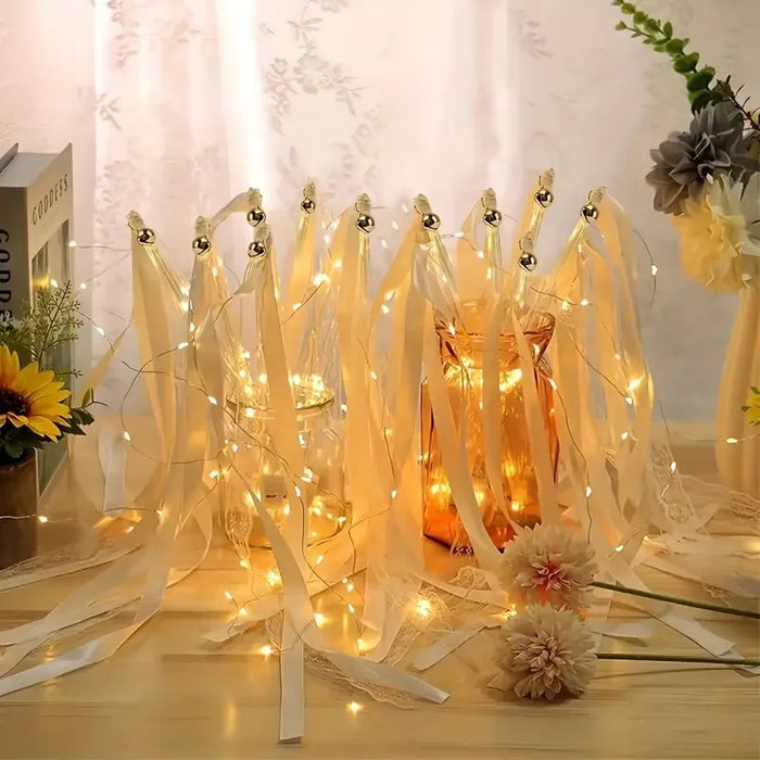 20-200Pcs Light Up Wedding Sparklers Wedding Wands Ribbon Streamers LED Silk Fairy Wands with Bells for Birthday Concert Raves
