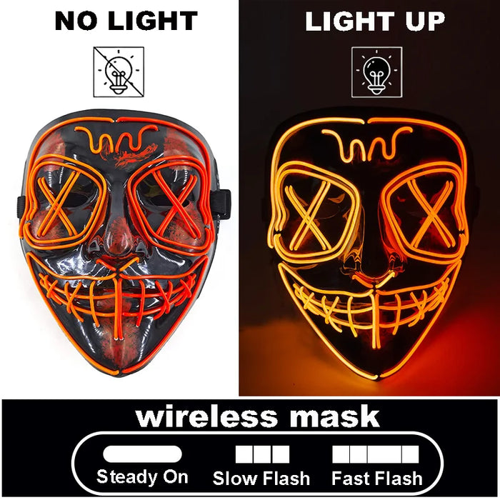 Máscara LED luminosa V de Vendetta, máscara facial completa anónima que brilla en la oscuridad para fiestas, raves, Halloween, cosplay y accesorios de disfraces.
