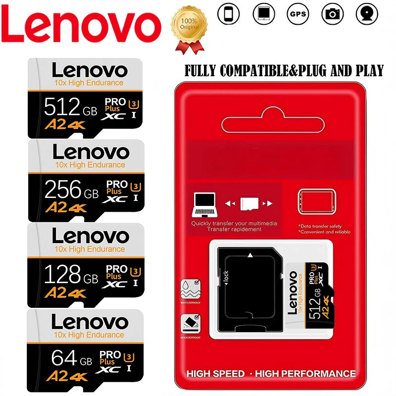 Lenovo Durable SD Cards Memory Card TF Cards Micro TF SD 512GB 256GB 128GB Magnet Proof UHS-I for Dashcam / PC / Mac / Android