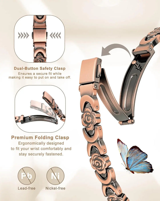 ARADOO Rose Design Pure Copper Bracelets for Women with 3800 Gauss Neodymium Magnetic Bracelet Jewelry Gifts
