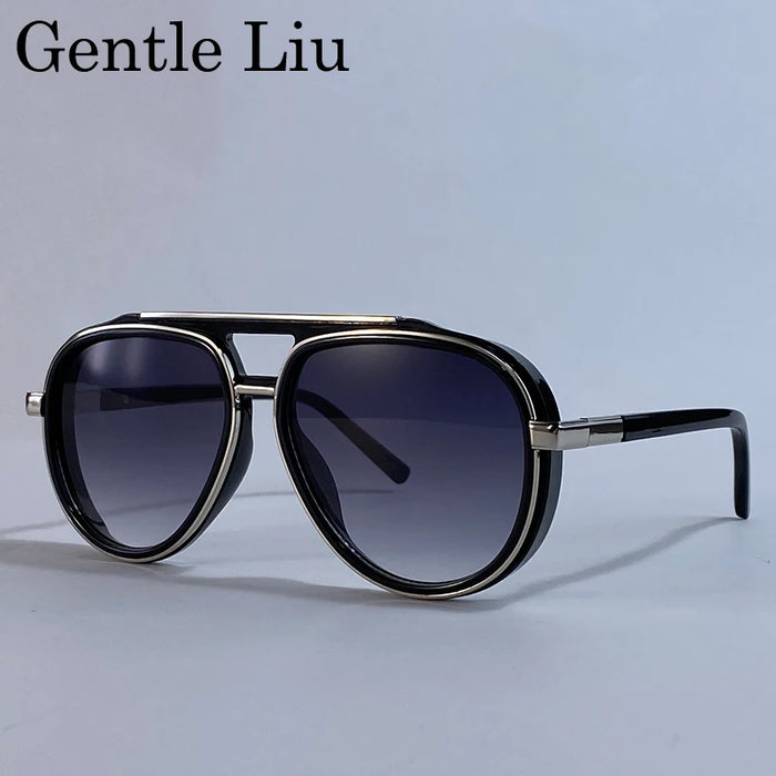 Gafas de sol polarizadas ovaladas piloto estilo Steampunk de gran tamaño para hombre, marca de lujo 2026, con doble puente, gafas de sol para hombre, lentes clásicas