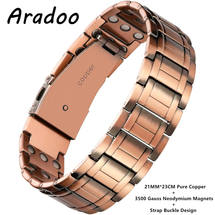 ARADOO Premium Copper Bracelet for Men with 3X Strength,Magnetic Therapy Cross Wristband Jewelry Gifts