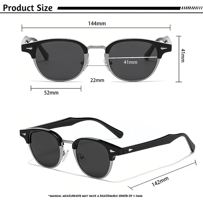 HBK Classic Men's Small Round Sunglasses Semi Frameless Metal Frame Design Sun Glasses Women's Business Outdoor Driving Eyewear
