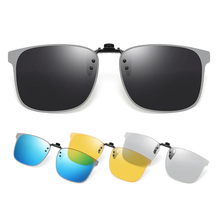 VIVIBEE Gafas de sol polarizadas con clip sin montura, abatibles, antirreflejo, para conducir de noche, cuadradas, UV, para gafas graduadas