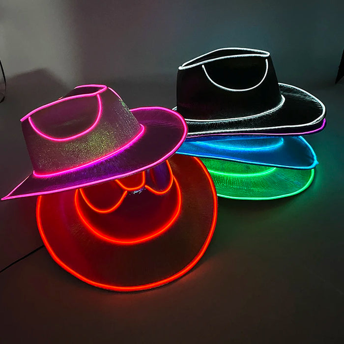 Despedida de Soltera Artículos Luminosos Novia Sombrero de Vaquera Brillante Gorra de Vaquero Nacarada con LED Sombrero de Moda con Luz de Neón para Fiesta