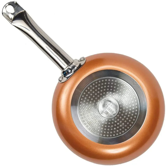 Sartén de Cobre Antiadherente de 8/10/12 Pulgadas, Sartenes de Cocina para Huevos, Bistec, Pescado, Cocinar, Freír, Apta para Uso General en Cocinas de Gas e Inducción