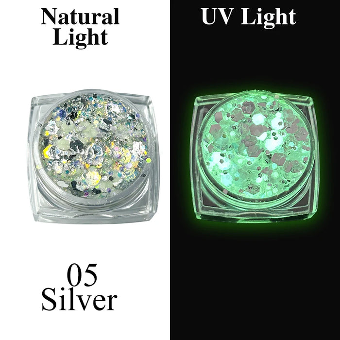 Luminous Glitter Gel Face Body Art Makeup UV Glow in The Dark Waterproof Long Lasting for Party Rave Festival Cosmetic Tool