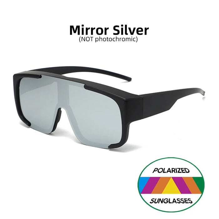 VIVIBEE Grandes lunettes polarisées à porter par-dessus des lunettes de soleil photochromiques pour hommes, conduite, UV400, pêche, extérieur, femmes, verres miroirs foncés
