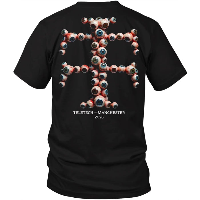 Teletech Manchester 2026 Camiseta Estampada en la Espalda Techno Rave Música Electrónica Camiseta Gráfica de Algodón Oversized para Hombre y Mujer