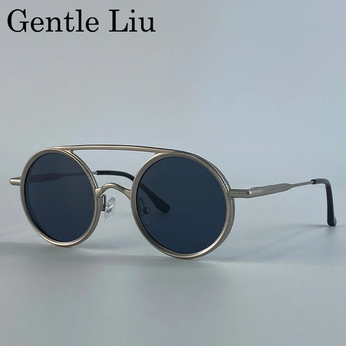 Steampunk Round Double Beam Sunglasses Men 2026 Luxury Brand Trendy Punk Metal Frame Sun Glasses For Male Driving UV400 Eyewear
