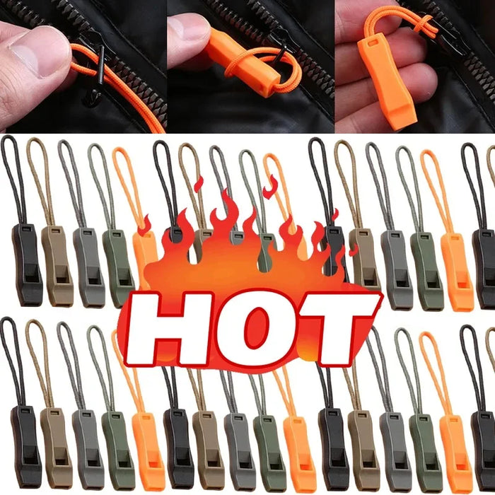 Silbato de supervivencia para exteriores, camping, senderismo, rescate, emergencia, buceo, silbato de supervivencia, combo de tirador de cremallera para mochila, tienda de campaña