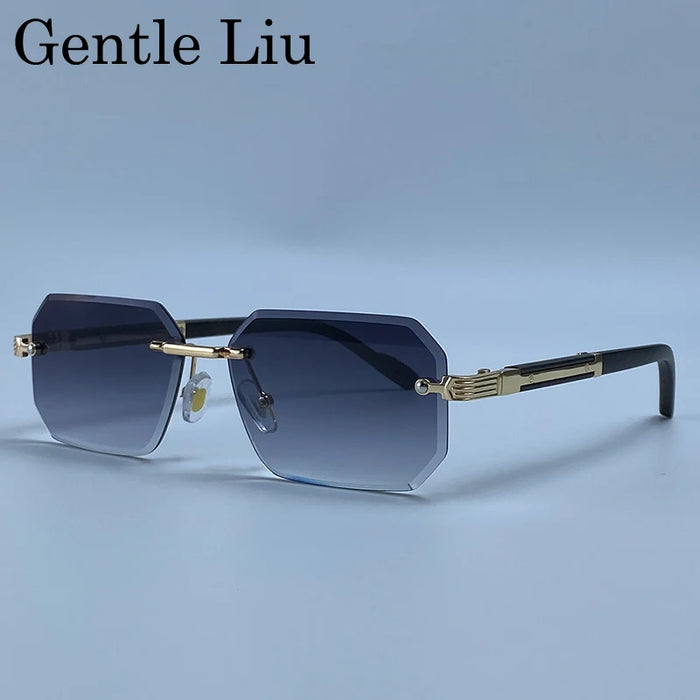 Rectangle Punk Rimless Sunglasses Men Vintage Polygon 2026 Luxury Brand Design Geometric Sun Glasses Male Hip Hop Eyewear Shades