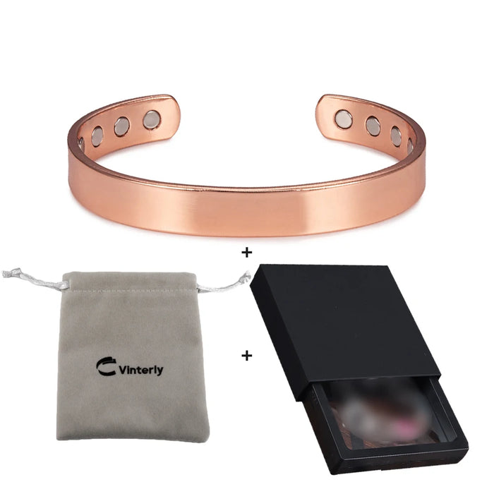 Vinterly Pure Copper Bracelets for Women Men 10mm Wide Adjustable Cuff Copper Magnetic Bangles Arthritis Healing Energy Jewelry