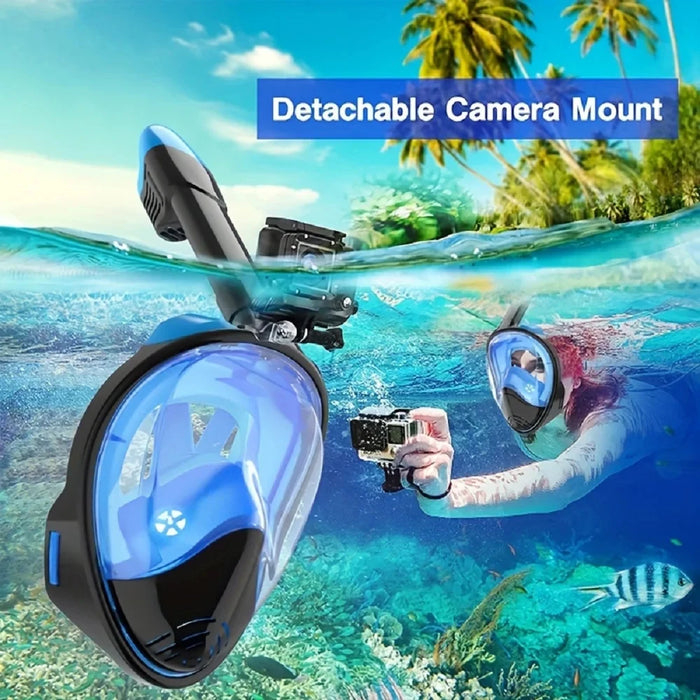 Full Face Snorkel Mask Snorkeling Swimming Diving Mask with Detachable Camera Mount Wide View Anti-Fog Anti-Leak for Adult Youth