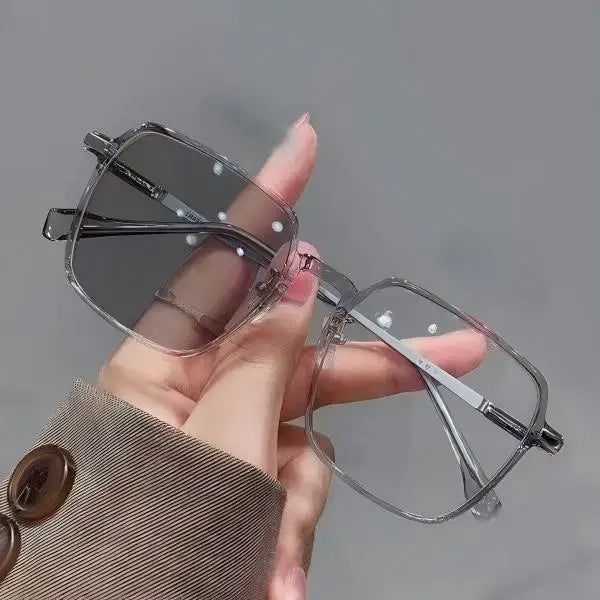 GLAZZY TR Acero Inoxidable Bicolor Cuadrado Fotocromático Anteojos Anti Luz Azul Gafas Ópticas Neutras Gafas Diarias para Computadora