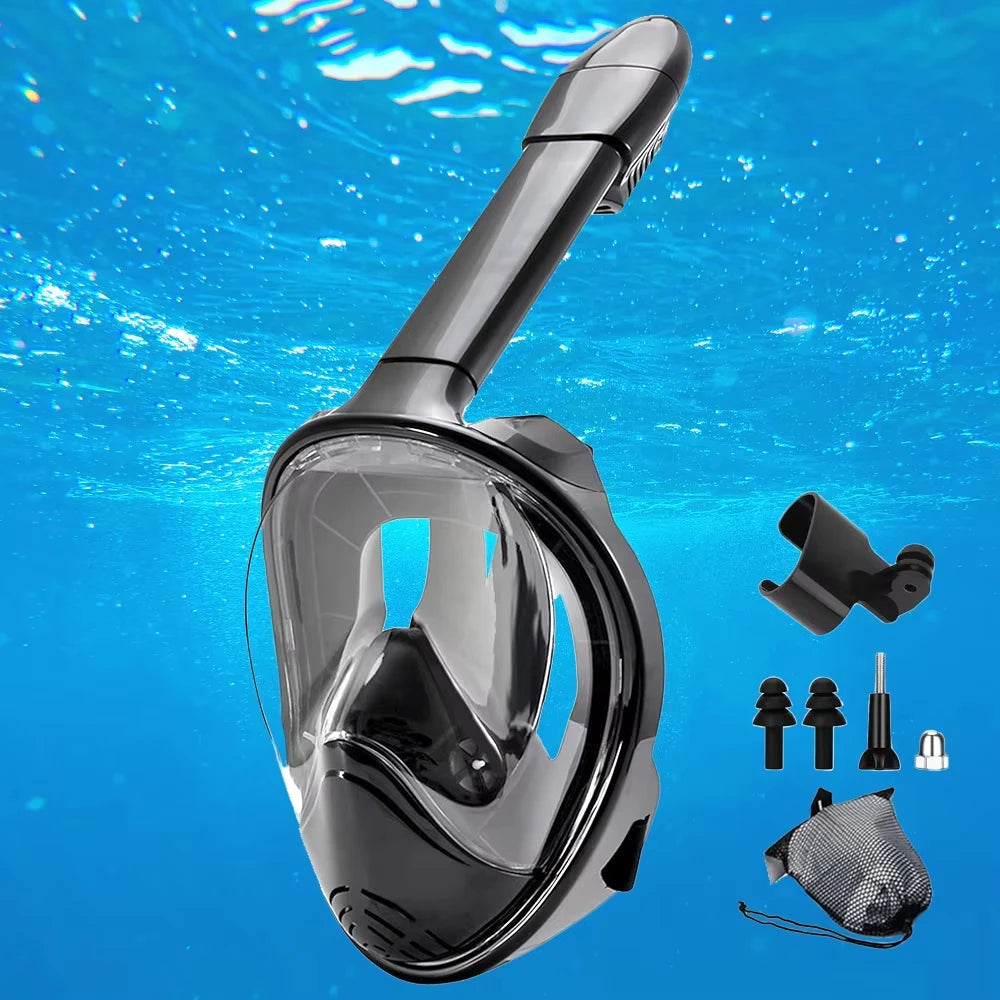Full Face Snorkel Mask Snorkeling Swimming Diving Mask with Detachable Camera Mount Wide View Anti-Fog Anti-Leak for Adult Youth
