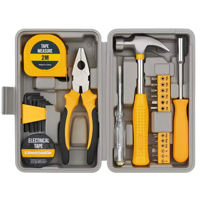Pink Portable Hand Tools Combination Home Repair Tool Kit with Hammer Vise Wrench Screwdriver for DIY and Car Emergency