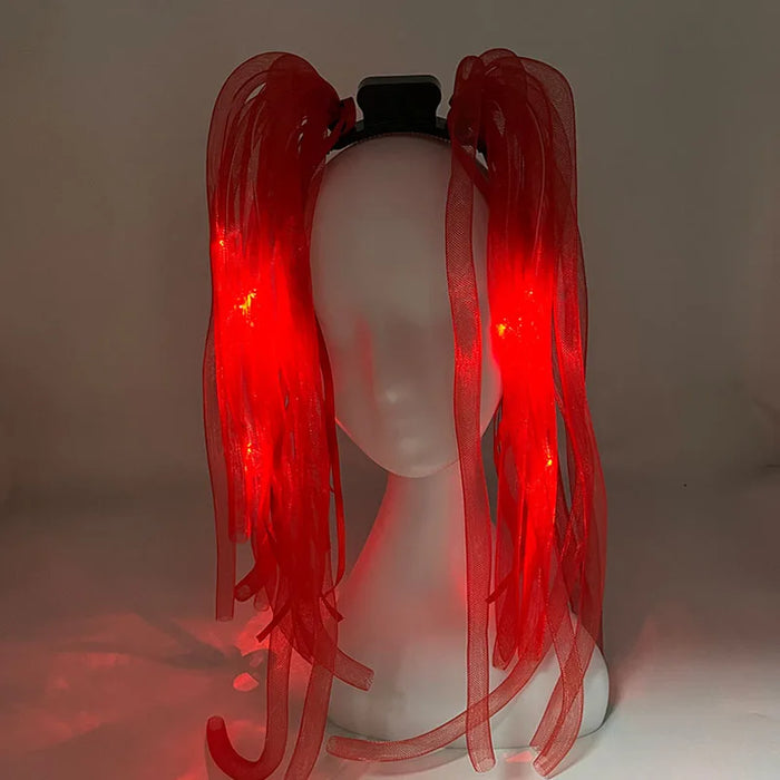 Funny LED Flashing Braid Headband Light up Noodle Headband Girl Women Rave Carnival Party Headwear Supplies Bar Night Show Props