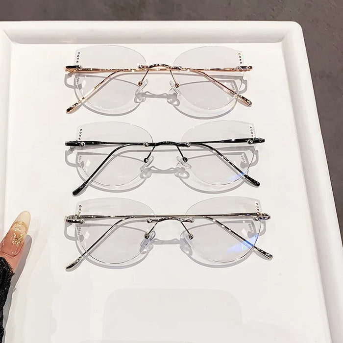 Ultralight Women's Frameless Glasses Frame Color Change Myopia Glasses Fashion Cat Glasses Frame Glasses