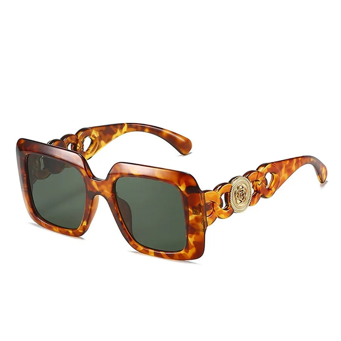 Square Sunglasses Women Ins Popular Fashion Double Color Frame Retro Leopard Shades UV400 Men Trending Sun Glasses Oculus
