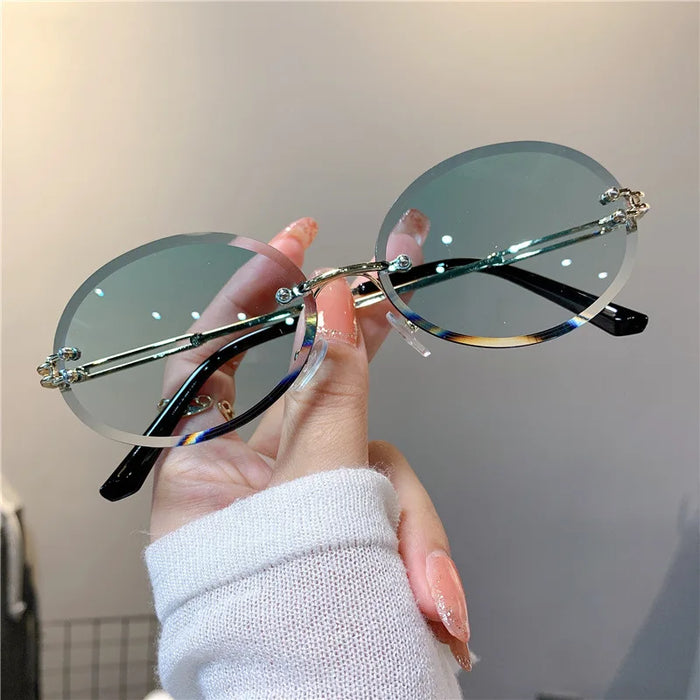 Fashion Rimless Sunglasses Women Classic Oval Cute Glasses Brand Vintage Small Rectangle Sun Glasses Female Eyewear Anti-Glare