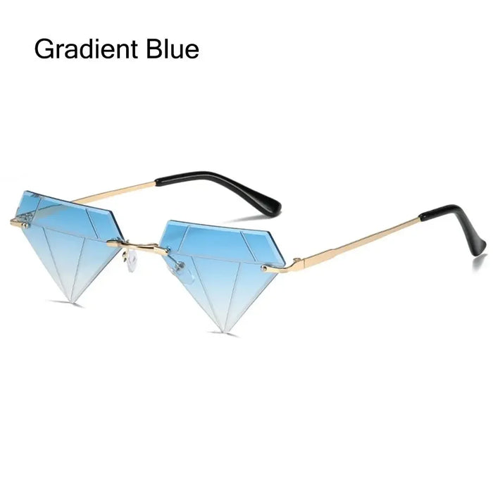 Triangle Diamond Shaped Sunglasses for Women Men Vintage Clear Ocean Gradient Glasses Rimless Polygon Sun Glasses
