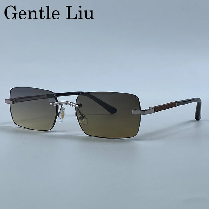 Rectangle Punk Rimless Sunglasses Men 2026 Luxury Designer Trendy Photochromic Sun Glasses Vintage Small Frame Driving Eyewear
