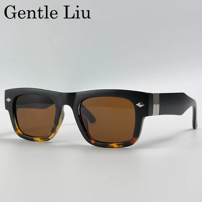 Lunettes de soleil rétro steampunk carrées photochromiques pour hommes, marque de luxe, design oversize, monture épaisse, rivet, lunettes de soleil pour homme