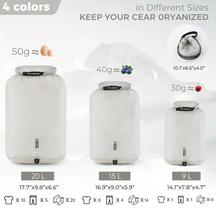 Waterproof Dry Bag Ultralight Clothing Storage Bag Lightweight Roll Top Travel Packing Organizer for Luggage Swimming Outdoor