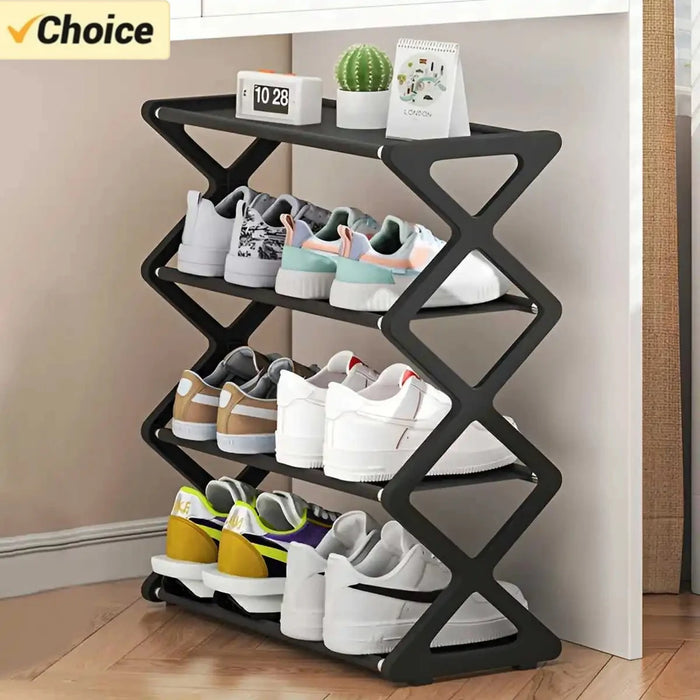 Multifunctional 4 Level X Style Dust Proof Shoe Storage Rack For Entry Hall Bedroom Corridor Free Standing Shoe Organizer
