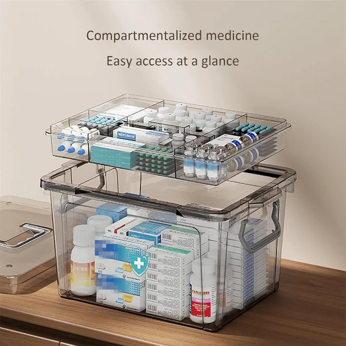 Waterproof Double Layer Transparent Multi Tier Medicine Storage Box Home Bedroom First Aid Storage Container