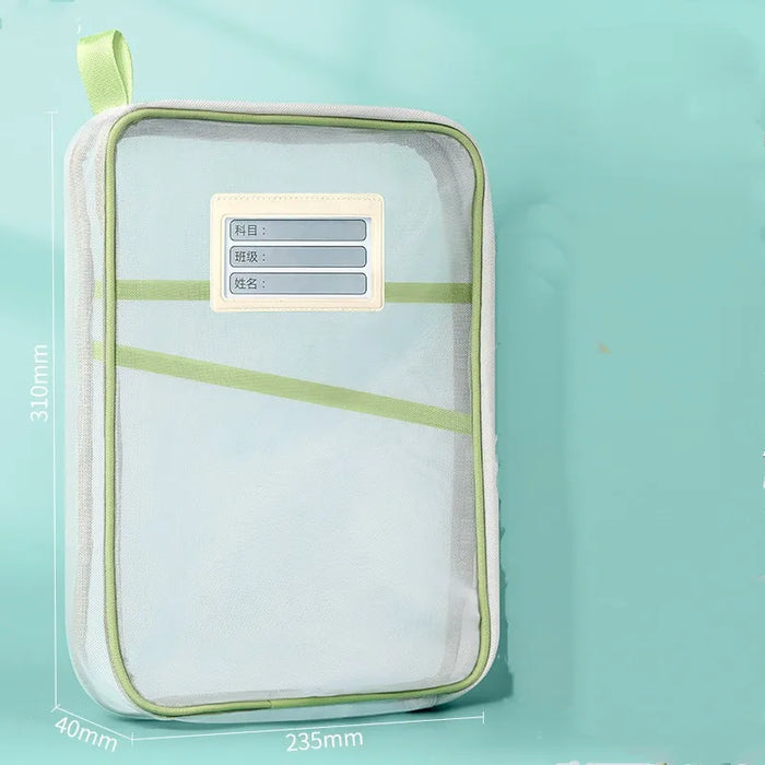 Sac de rangement pour papeterie A4, double couche, en maille, avec fermeture éclair, grande capacité, pour dossiers, fournitures scolaires et de bureau